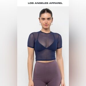 Los Angeles Apparel Micro Mesh Crop Baby Tee Navy- L